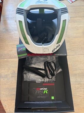 EVS R4K Race Collar, Adult over 5’3” in White with Green Accents